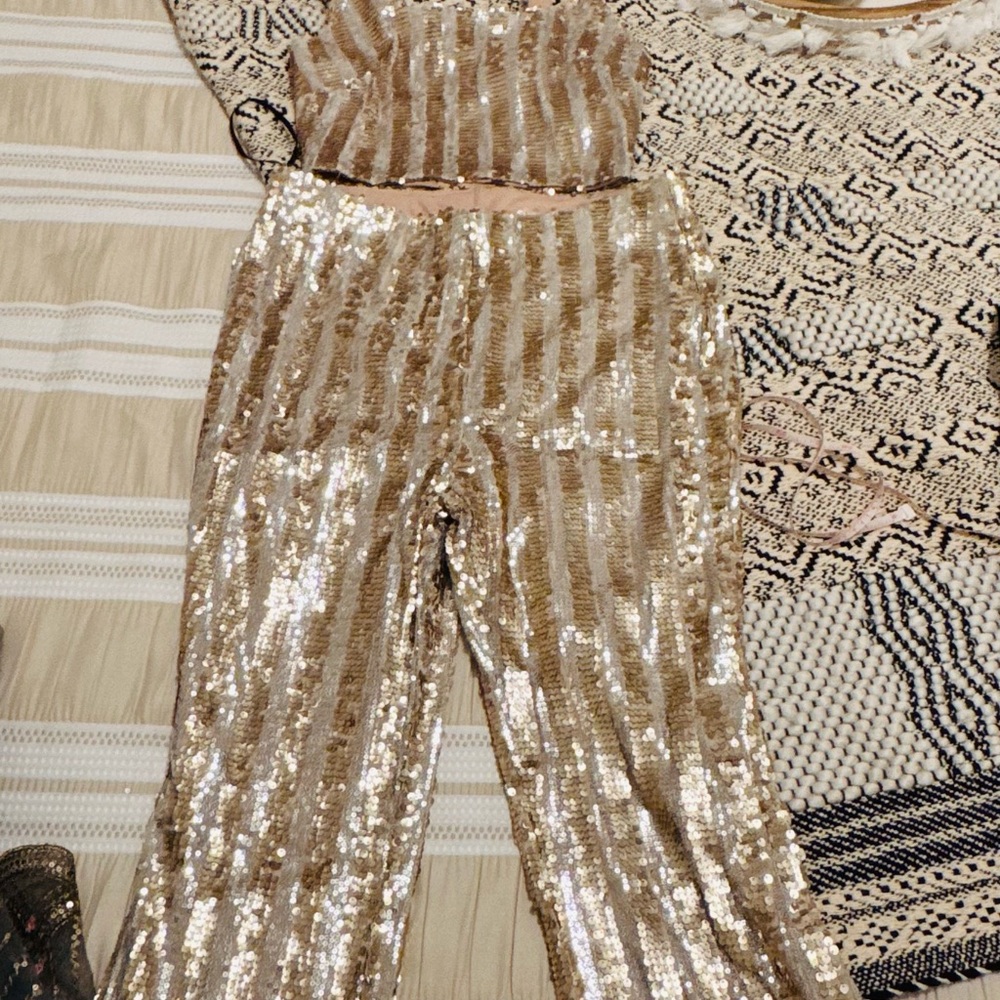 Sequin Gold Women's Pants and crop top
